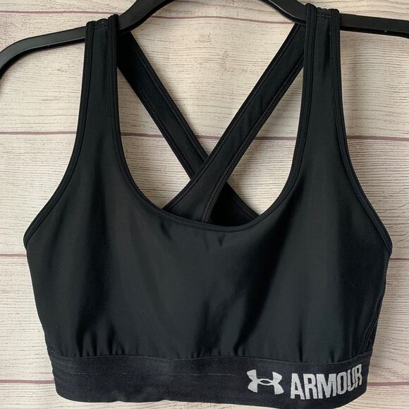 Under Armour Black Sports Bra Mid Cross Back with Keyhole Pullover - Picture 2 of 12